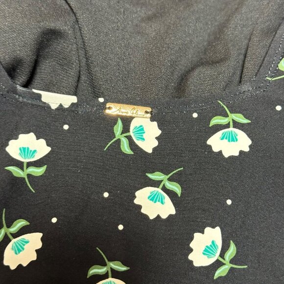 Anne Cole Black Floral One-Piece Swimsuit Adjustable Straps Ruched Detail Sz 10 - Picture 2 of 7